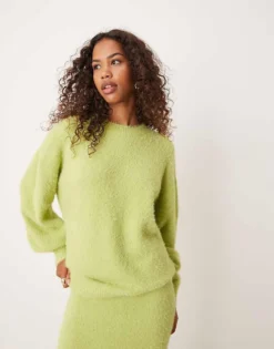 Glamorous Chunky Slouchy Jumper In Lime Green Knit Co-ord For Women