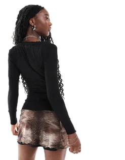 Glamorous Ruched Bust Black Rib Top For Women -Glamorous Shop 206726427 3