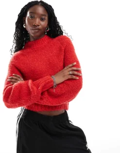 Glamorous Chunky Boxy Crop Knit Jumper In Red For Women -Glamorous Shop 206726439 1 red 1