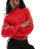 Glamorous Chunky Boxy Crop Knit Jumper In Red For Women