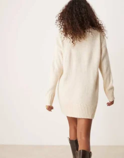 Glamorous Rib V Neck Slouchy Jumper Dress In Cream Knit For Women -Glamorous Shop 206726464 4