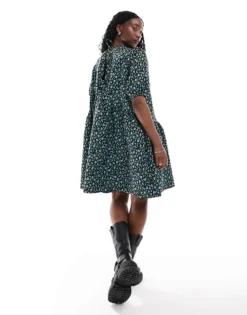 Glamorous Drop Waist Mini Smock Dress In Blue Floral Jaquard For Women -Glamorous Shop 206726490 3