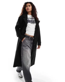 Glamorous Oversized Tailored Coat In Black Herringbone For Women