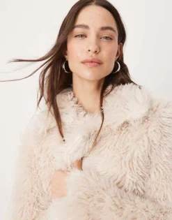 Glamorous Fluffy Faux Fur Boxy Coat For Women Light Stone -Glamorous Shop 206756958 3