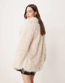 Glamorous Fluffy Faux Fur Boxy Coat For Women Light Stone -Glamorous Shop 206756958 4