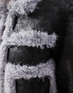 Glamorous Boxy Purple Sherling Contrast Coat For Women Black Steel Grey -Glamorous Shop 206756996 3