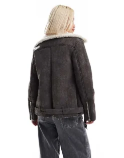 Glamorous Buckle Collar Detail Cream Brown Aviator Coat For Women Brown Cream -Glamorous Shop 206757021 4