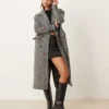 Glamorous Oversized Tailored Coat In Monochrome Chevron For Women Black White Chevron