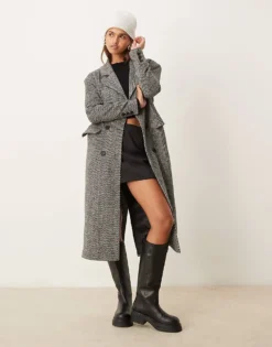 Glamorous Oversized Tailored Coat In Monochrome Chevron For Women Black White Chevron