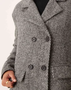 Glamorous Oversized Tailored Coat In Monochrome Chevron For Women Black White Chevron -Glamorous Shop 206757034 3