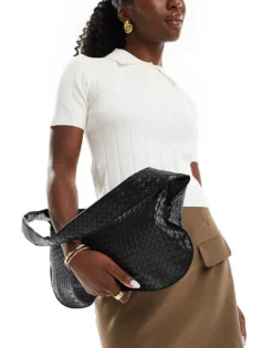 Glamorous Woven Shoulder Tote Bag In Black For Women -Glamorous Shop 206776094 3