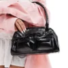 Glamorous Top Handle Bow Detail Pocket Bag In Black Patent For Women