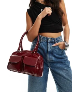 Glamorous Top Handle Pocket Detail Bag In Burgundy For Women -Glamorous Shop 206776121 3