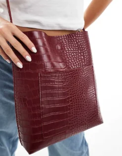 Glamorous Croc Crossbody Bag In Burgundy For Women -Glamorous Shop 206776124 3