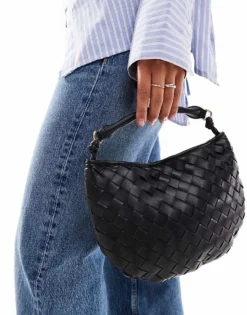 Glamorous Woven Texture Grab Bag In Black For Women