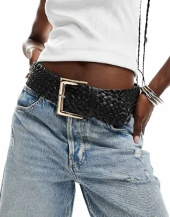 Glamorous Woven Texture Chunky Belt In Black For Women