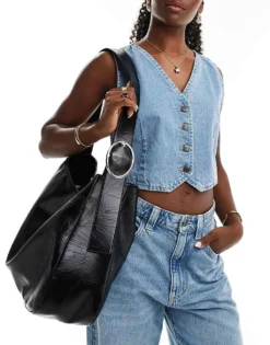 Glamorous Oversized Shoulder Bag With Buckle Detail In Black For Women -Glamorous Shop 206776149 1 black 1