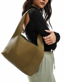 Glamorous PU Tote Bag In Olive Green For Women Dark Green