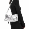 Glamorous Rouched Crossbody Bow Bag In Silver For Women