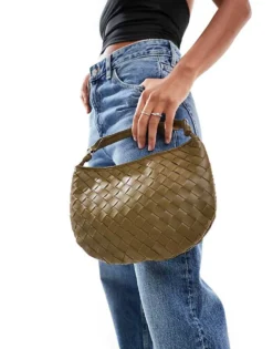 Glamorous Woven Texture Grab Bag In Olive Green For Women Dark Green -Glamorous Shop 206776165 4