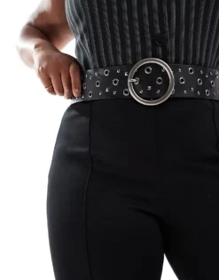 Glamorous Curve Eyelet Chunky Belt In Black For Women