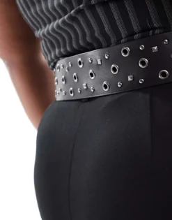 Glamorous Curve Eyelet Chunky Belt In Black For Women -Glamorous Shop 206776176 4