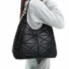 Glamorous Quilted Textured Shoulder Tote Bag In Black For Women