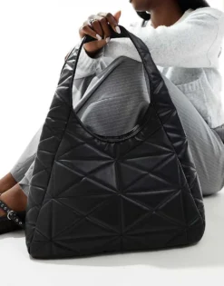 Glamorous Quilted Textured Shoulder Tote Bag In Black For Women -Glamorous Shop 206776184 3