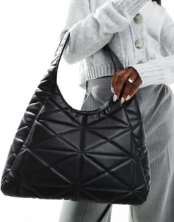 Glamorous Quilted Textured Shoulder Tote Bag In Black For Women -Glamorous Shop 206776184 4