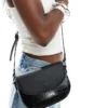 Glamorous Croc Effect Crossbody Flap Bag In Black For Women