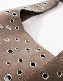 Glamorous Studded Shoulder Tote Bag In Washed Grey For Women -Glamorous Shop 206776199 4