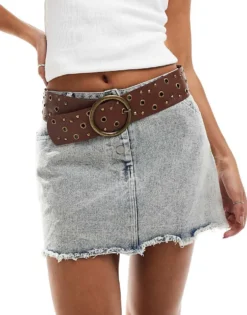 Glamorous Eyelet Chunky Belt In Brown For Women