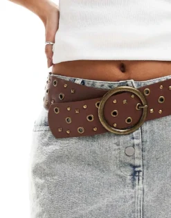 Glamorous Eyelet Chunky Belt In Brown For Women -Glamorous Shop 206776217 3