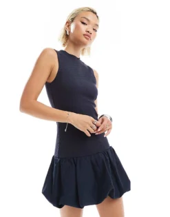 Glamorous Knit High Neck Mini Dress With Bubble Hem In Navy For Women -Glamorous Shop 206794458 1 navy 1