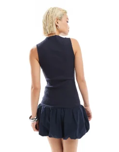 Glamorous Knit High Neck Mini Dress With Bubble Hem In Navy For Women -Glamorous Shop 206794458 3