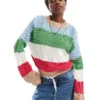 Glamorous Chunky Boxy Fit Knitted Jumper In Multi Stripe For Women