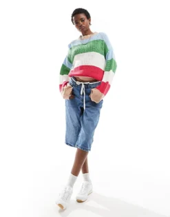 Glamorous Chunky Boxy Fit Knitted Jumper In Multi Stripe For Women -Glamorous Shop 206794506 3