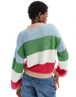 Glamorous Chunky Boxy Fit Knitted Jumper In Multi Stripe For Women -Glamorous Shop 206794506 4