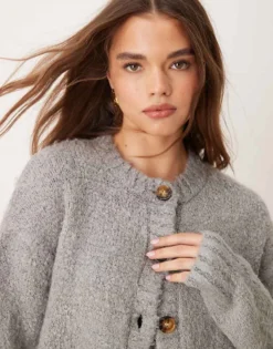Glamorous Chunky Boxy Crop Knit Cardigan In Grey Marl For Women -Glamorous Shop 206794592 4
