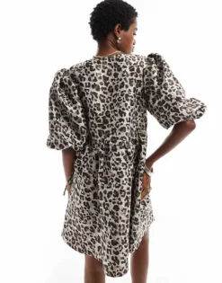 Glamorous Wrap Mini Smock Dress In Mocha Leopard For Women -Glamorous Shop 206794605 4