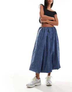Glamorous Puff Ball Maxi Skirt In Navy Black Stripe For Women -Glamorous Shop 206794644 5