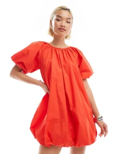 Glamorous Puff Ball Mini Dress In Pop Red For Women