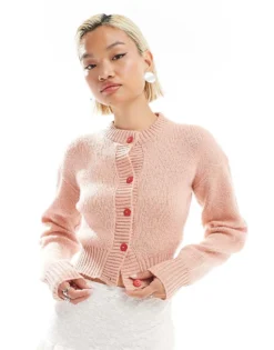Glamorous Fitted Cardigan In Pink With Contrast Buttons For Women -Glamorous Shop 206794787 1 pink 1