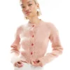 Glamorous Fitted Cardigan In Pink With Contrast Buttons For Women
