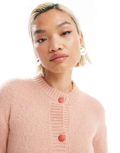 Glamorous Fitted Cardigan In Pink With Contrast Buttons For Women -Glamorous Shop 206794787 4