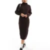Glamorous Chunky Knitted Midi Dress In Chocolate For Women