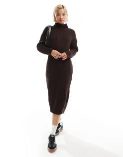 Glamorous Chunky Knitted Midi Dress In Chocolate For Women