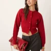 Glamorous Fitted Cardigan In Red With Heart Buttons For Women True Red