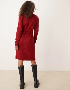 Glamorous Knitted Wrap Midi Dress In Red Ochre For Women -Glamorous Shop 206918260 3