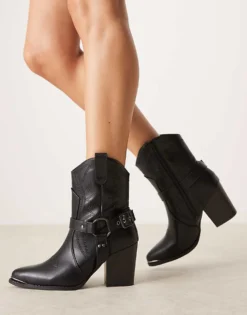 Glamorous Western Heeled Ankle Boots In Black For Women